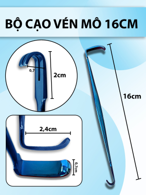 Banh vết mổ 16cm tích hợp móc đôi 0,7cm, bồ cào vén mô, móc phẫu thuật mũi
