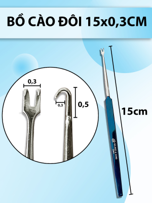 Bồ cào đôi 15x0,3cm, móc đôi móc mí mắt, móc phẫu thuật thẩm mỹ