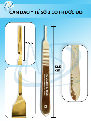 Cán dao y tế số 3 có thước đo, cán dao phẫu thẩm mỹ, tháo lắp dễ  dàng