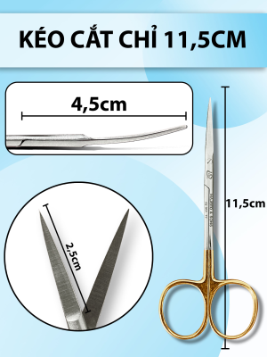 Kéo cắt chỉ 11,5cm, kéo y tế, kéo cắt mí mắt thân nhỏ lưỡi mỏng cong