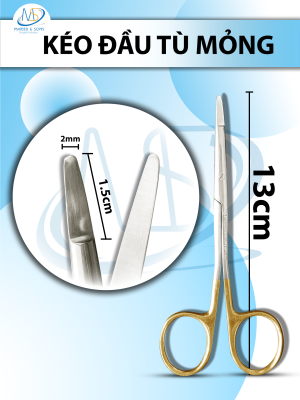 Kéo đầu tù mỏng 13cm Lưỡi kéo D1,5 R2mm vàng