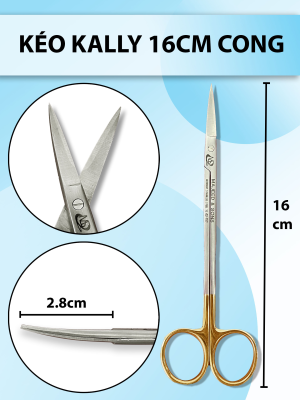 Kéo Kally 16cm cong, kéo 16cm cong, kéo y tế cong cắt bén không rít