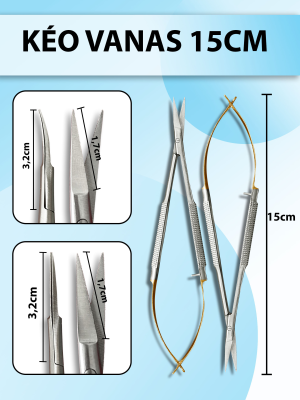 Kéo lá vanas 15cm, kéo vi phẫu ( thẳng, cong)