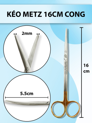 Kéo metz 16cm cong, kéo đầu to thân dày cắt khoẻ, kéo bóc tách gân cơ