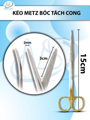 Kéo metz bóc tách 15cm cong TC lưỡi kéo 3cm rộng 2mm