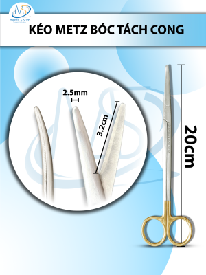 Kéo metz bóc tách 20cm cong TC lưỡi kéo 3,2cm tù 2,5mm