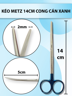 Kéo metz 14cm cong cán xanh, kéo bóc tách cong