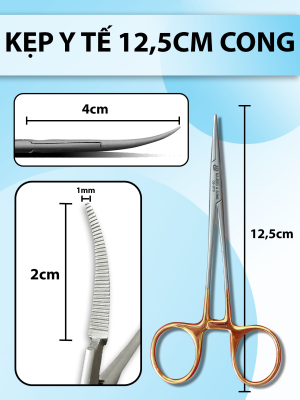 Kẹp kẹp y tế 12,5cm cong micro đầu nhỏ, pen y tế