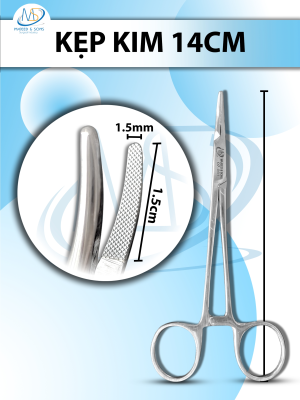 Kẹp kim 14cm, đầu cong D1.5cm R1.5mm, Kìm mang kim có Tips TC không cắn chỉ tuột chỉ