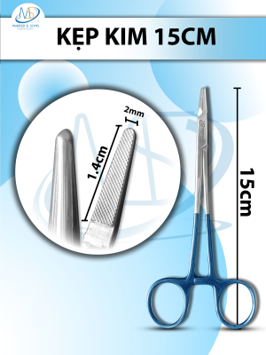 kẹp kim 15cm, đầu nhỏ D1.5cm R2mm Cán xanh, kìm mang kim có tips TC không tuột chỉ, khóa nhẹ thay