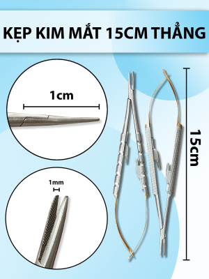 Kẹp kim vanas 15cm thẳng, pen kẹp kim micro vi phẫu đầu nhỏ kẹp chỉ không tuột