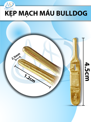 Kẹp mạch máu bulldog 4,5cm thẳng,dài kẹp 1,2cm rộng 2,5mm
