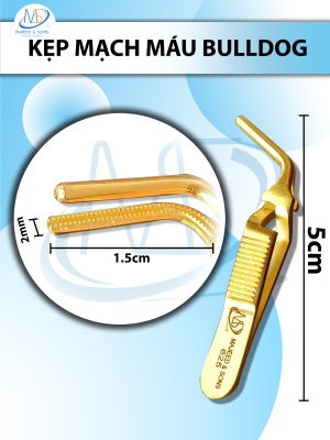 Kẹp mạch máu bulldog 5cmx2mm cong Dài 5cm kẹp 1,5cm rộng 2mm