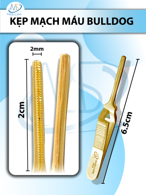 Kẹp mạch máu bulldog 6,5cmx2mm thẳng, Dài 6,5 kẹp D2 R2mm
