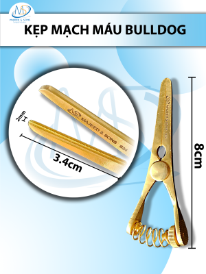 Kẹp mạch máu bulldog 8cm Thẳng, Dài thẳng 8cm kẹp D3,4cm R2mm