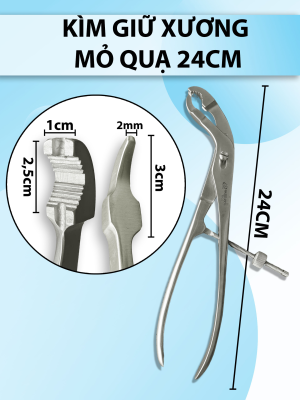 Kìm giữ xương mỏ quạ, kìm giữ xương Verbrugge 24cm Đầu to ngang 1x2,5cm  đầu nhỏ 2mmx3cm