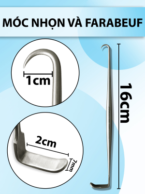 Móc nhọn và farabeuf 16cm Đầu móc 1cm đầu cung,Vuông D2 R7mm