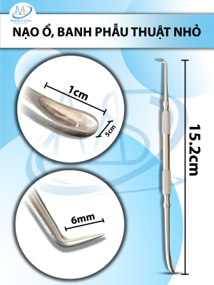 Nạo ổ, banh phẫu nhỏ Dài 15,2cm, đầu nạo d1xr0,5cm, Đầu banh nhọn d0,6cm