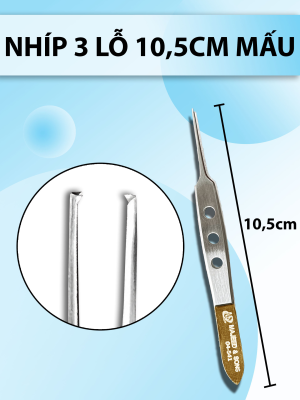 Nhíp 3 lỗ 10,5cm mấu, nhíp gắp chỉ, nhíp gắp mỡ mí mắt, nhíp bishop