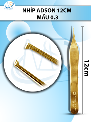 Nhíp adson 12cm Mấu 0.3 full gold