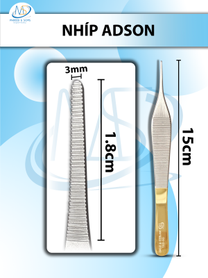 Nhíp Adson 15cm không mấu, đầu nhíp d1,8cmxR1mm