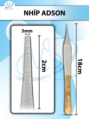 Nhíp Adson 18cm không mấu, đầu nhíp D2,1cmxR1.5mm