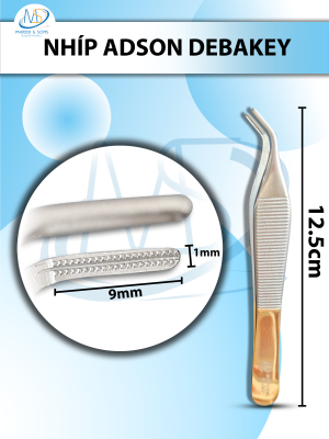 Nhíp adson debakey Dài 12,5cm, đầu D1cmxR1mm (cán vàng, full xanh, cán xanh)