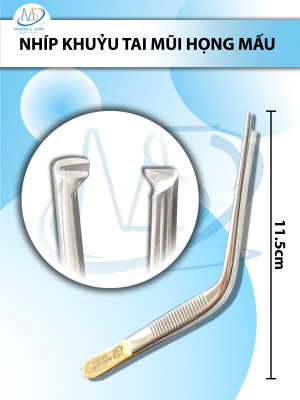 Nhíp khuỷu tai mũi họng 12.5cm Mấu, Đầu nhíp 1.5mm