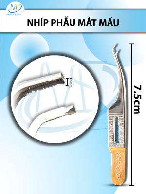 Nhíp phẫu mắt mấu siêu nhỏ dài 7,5cm đầu nhíp cong 2,5cmm