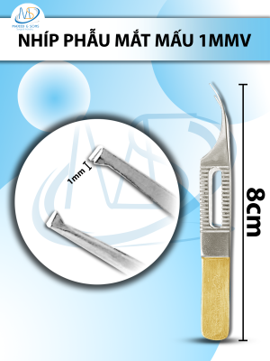 Nhíp phẫu mắt mấu siêu nhỏ  dài 8cm đầu nhíp cong 1mmv