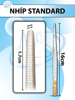 Nhíp standard KM, Nhíp phẫu tích KM 16cm đầu nhíp d1,7cmxr2mm