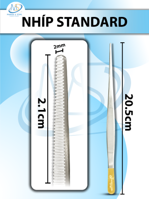 Nhíp standard KM, Nhíp phẫu tích KM dài 20,5cm đầu nhíp d2,1cmxr2mm