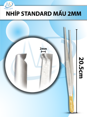 Nhíp standard mấu 20,5cm, Nhíp phẫu tích Mấu dài 20,5cm đầu nhíp R2mm