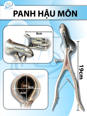 Panh hậu môn Dài thân 19cm dài đầu 8cm rộng 2,5cm tròn 4x4cm
