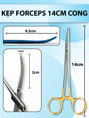 Pen kẹp 14cm cong đầu to kẹp khoẻ, kẹp forceps 14cm, pen kẹp bông gạc