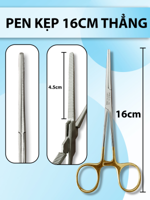 Pen kẹp 16cm thẳng, pen y tế, kẹp bông gạc