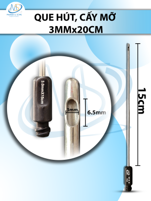 Que hút, cấy mỡ 1 lỗ 3mmx15cm D6,5 R3 (chui đen)