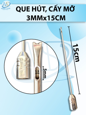 Que hút mỡ 1 lỗ có đầu tách mô 3mmx15cm, lỗ D5 R1,5