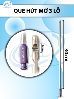 Que hút mỡ 3 lỗ 30cm x 4.5mm, lỗ D6mm R5.5mm