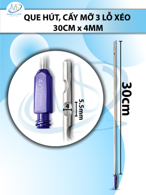 Que hút mỡ 30cm x 4mm 3 lỗ xéo lỗ D5.5mm R4mm