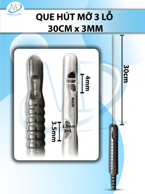 Que hút mỡ 3mmx30cm 3 lỗ, lỗ to d4mmx3mm 2 lỗ nhỏ d3,5mmxr2,5mm
