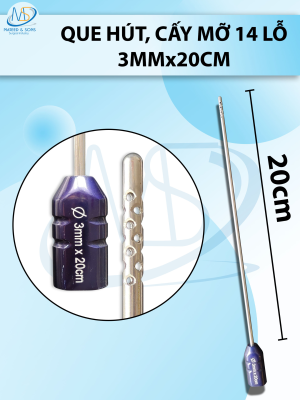 Que hút mỡ cấy 14 lỗ, lỗ sắc bén cắt mỡ tốt 3mmx20cm