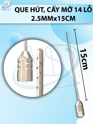 Que hút mỡ cấy 14 lỗ, que hút lỗ sắc bén cắt mỡ tốt 3,5mmx15cm