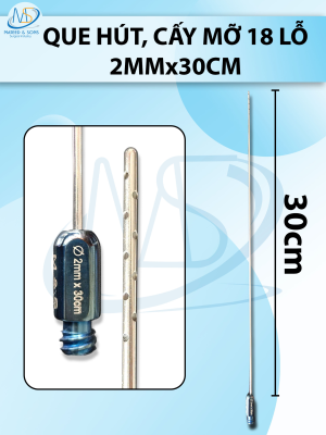 Que hút mỡ cấy 18 lỗ, que hút lỗ sắc bén cắt mỡ tốt 2mmx30cm