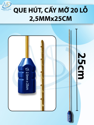 Que hút mỡ cấy 20 lỗ, que hút lỗ sắc bén cắt mỡ tốt 2,5mmx25cm