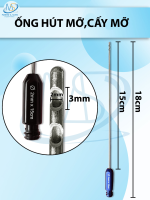 Que hút mỡ, cấy mỡ 2mm x 15cm 2 lỗ D3mm R2mm dài 18CM