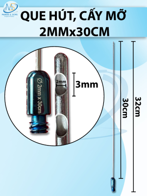 Que hút mỡ, cấy mỡ 2mm x 30cm 2 lỗ D3mm R2mm dài 32Cm