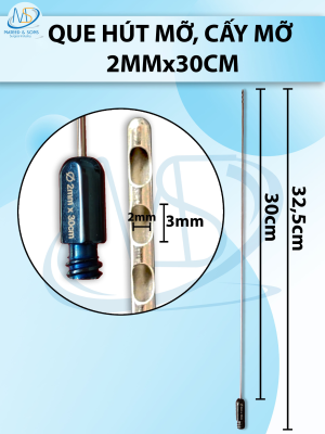 Que hút mỡ, cấy mỡ 2mm x 30cm 3 lỗ D3mm R2mm dài 32,5cm