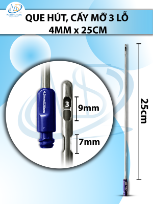 Que hút mỡ, kim hút mỡ  3 lỗ, 1 lớn 2 nhỏ 4mmx25cm, D-max 9 D-min 7 R3