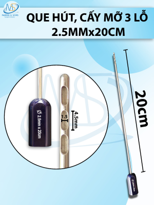 Que hút mỡ, kim hút mỡ 3 lỗ  2mmx30cm, lỗ D4,5 R1,5